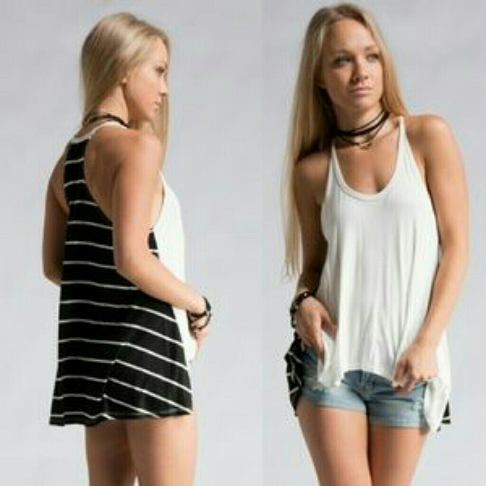 *NWOT* Stripe Contrasted Racer Back Tank with Hood